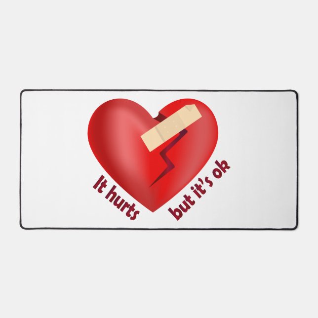 Broken heart healed with patch and life quote desk mat (Front)