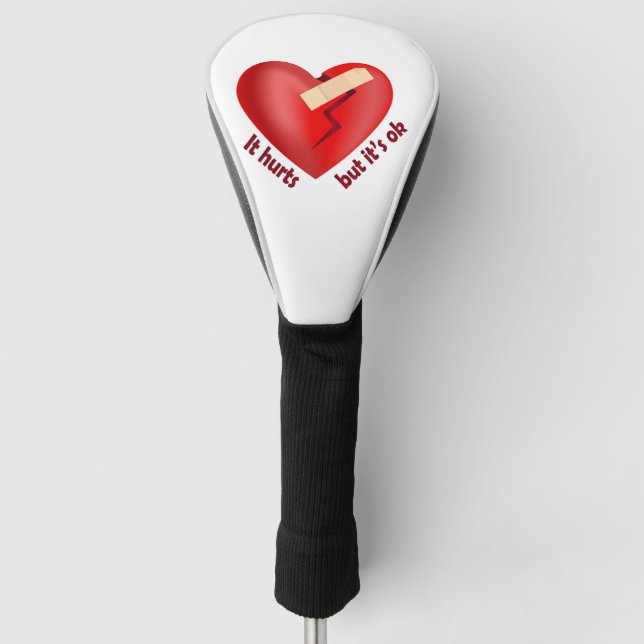 Broken heart healed with patch and life quote golf head cover (Front)