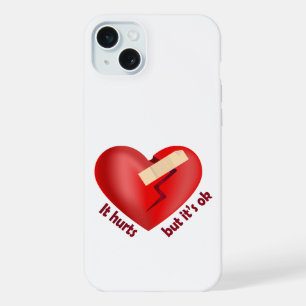 Broken heart healed with patch and life quote iPhone 15 plus case