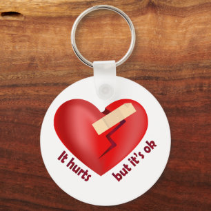 Broken heart healed with patch and life quote keychain