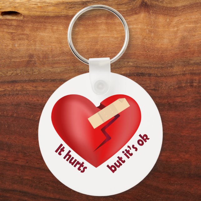 Broken heart healed with patch and life quote keychain (Back)