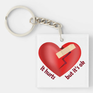 Broken heart healed with patch and life quote keychain