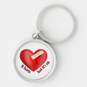 Broken heart healed with patch and life quote keychain