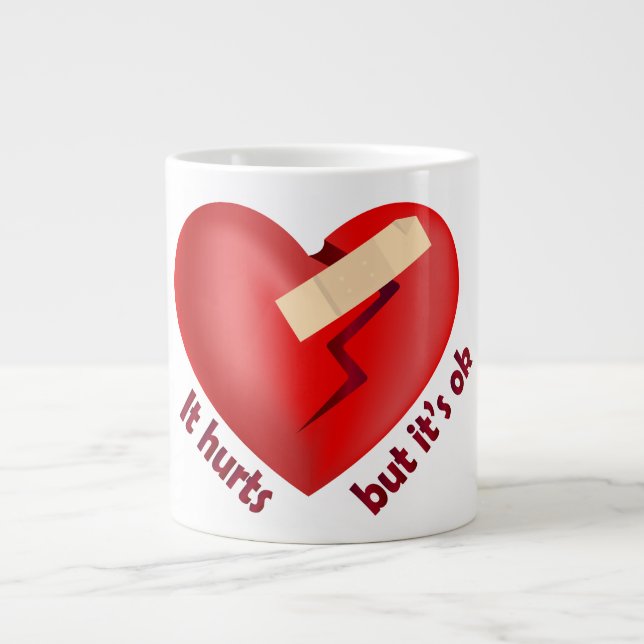 Broken heart healed with patch and life quote large coffee mug (Front)