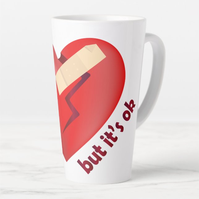 Broken heart healed with patch and life quote latte mug (Right Angle)