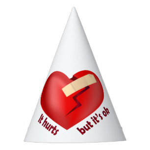 Broken heart healed with patch and life quote party hat