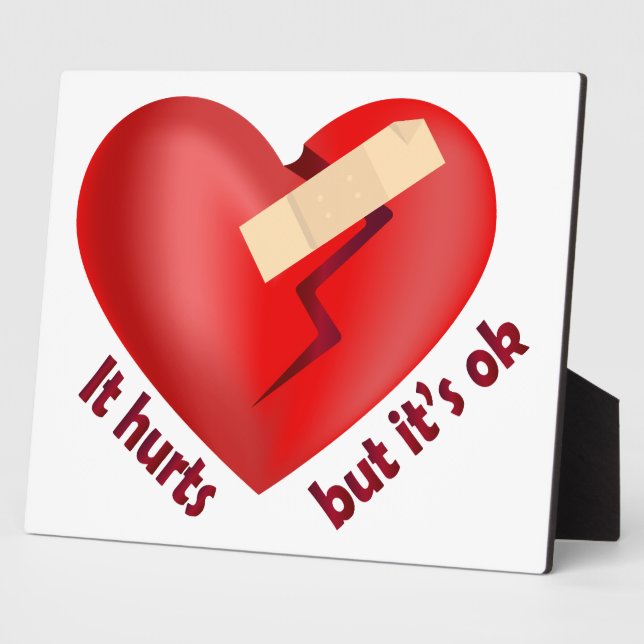 Broken heart healed with patch and life quote plaque (Side)