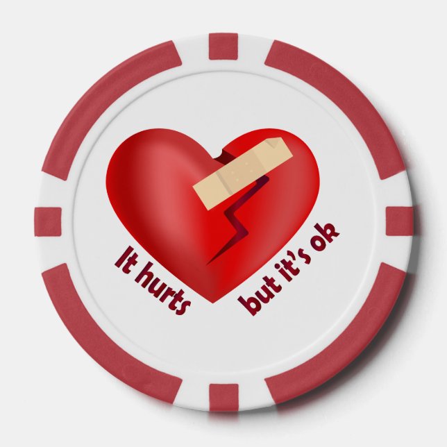 Broken heart healed with patch and life quote poker chips (Front)