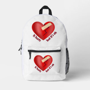 Broken heart healed with patch and life quote printed backpack