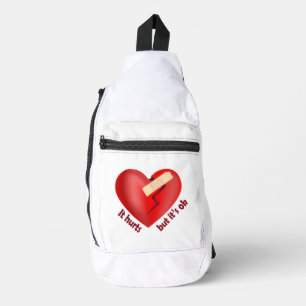Broken heart healed with patch and life quote sling bag