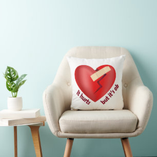Broken heart healed with patch and life quote throw pillow
