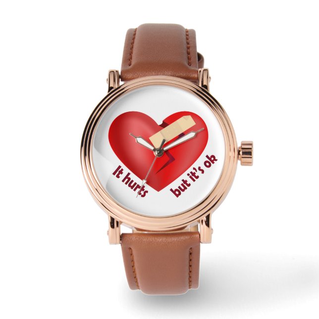 Broken heart healed with patch and life quote watch (Front)