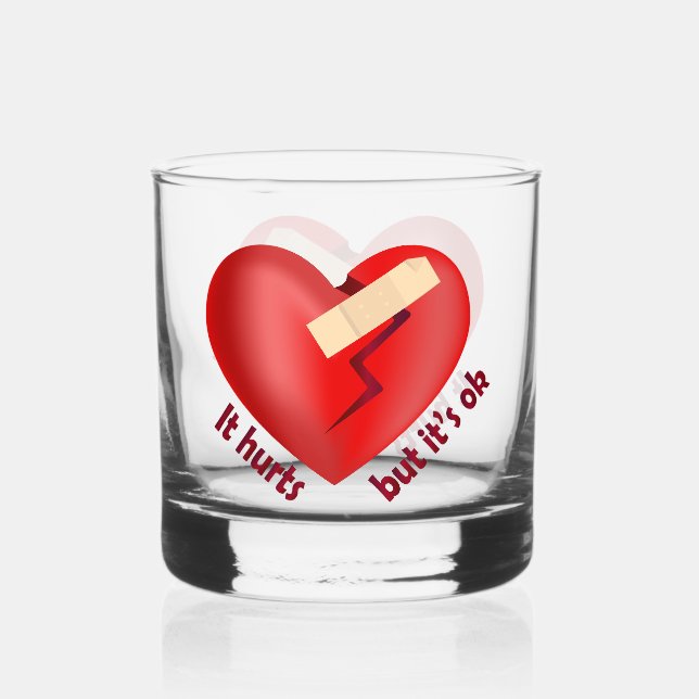 Broken heart healed with patch and life quote whiskey glass (Back)