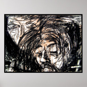 Broken Heart over Spilled Red Wine Charcoal Poster