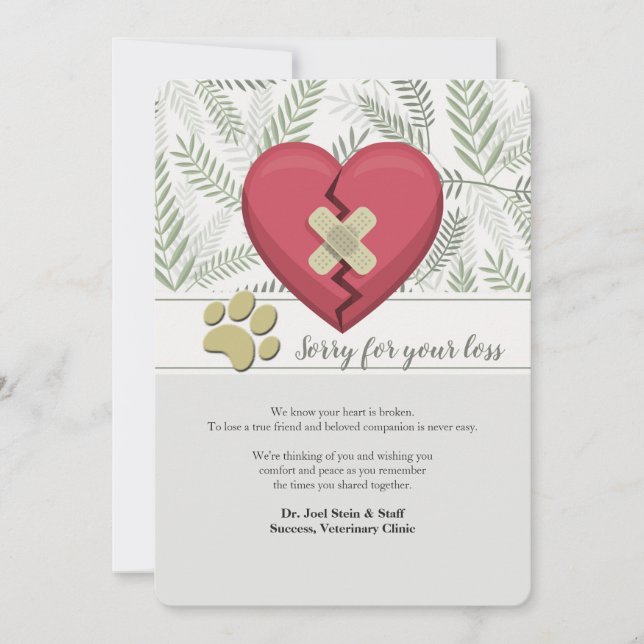Broken Heart Pet Loss Sympathy Card (Front)
