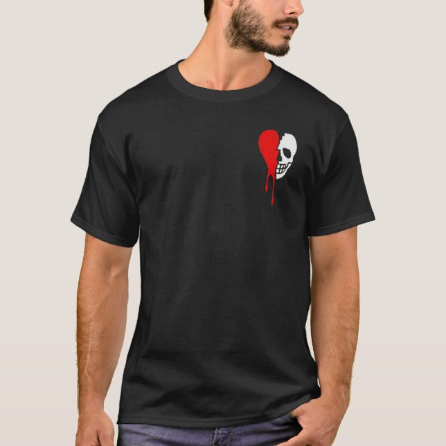 Broken Heart Read Drip Embroidered and Skull Confu T-Shirt (Front)