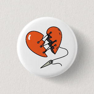 Broken Heart Red 1 Inch Round Button