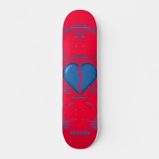 Broken Heart / Tribal Skateboard (red & blue) (Front)