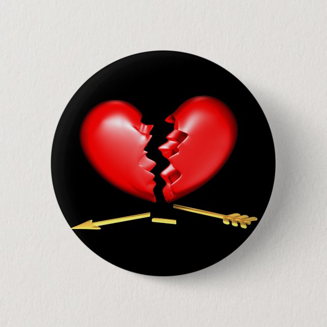 Broken heart with broken golden arrow 2 inch round button (Front)