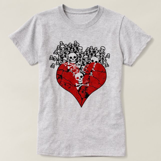 Broken Heart with Skulls T-Shirt (Design Front)