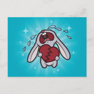 Broken Hearted Bunny (Blue) Postcard Art