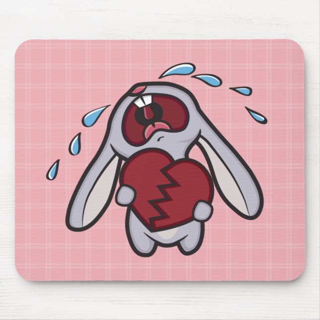 Broken Hearted Bunny on Pink Checks Mousepad (Front)