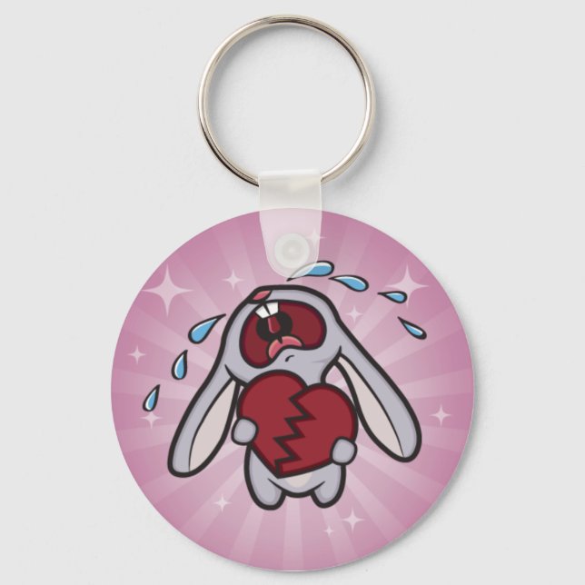 Broken Hearted Bunny with Pink Sunburst Keychain (Front)