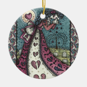 BROKEN HEARTED WEEPING VALENTINE, CEMETERY GOTH CERAMIC ORNAMENT