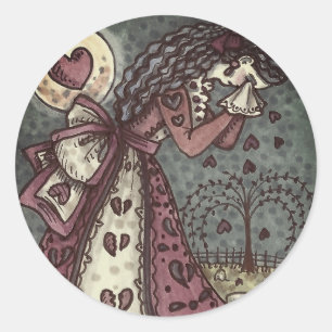 BROKEN HEARTED WEEPING VALENTINE, CEMETERY GOTH CLASSIC ROUND STICKER