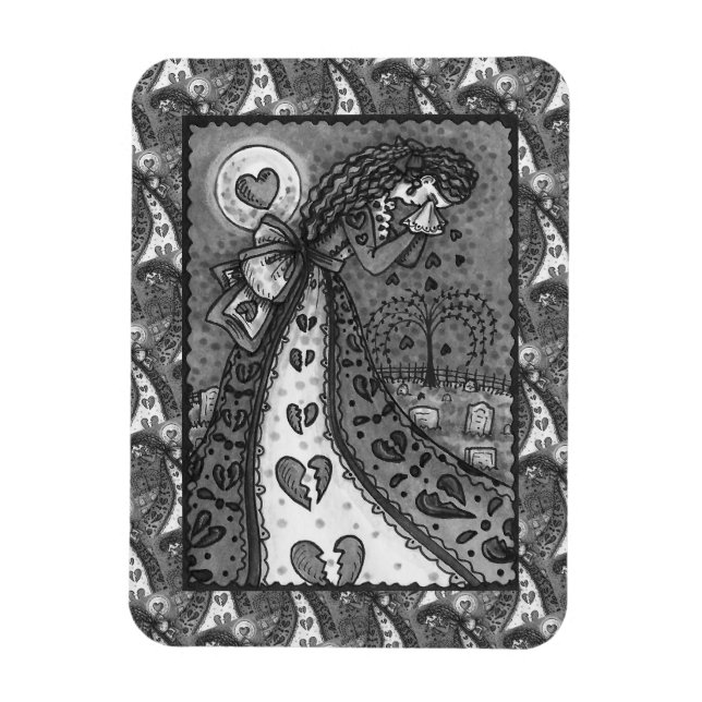 BROKEN HEARTED WEEPING VALENTINE, CEMETERY GOTH MAGNET (Vertical)