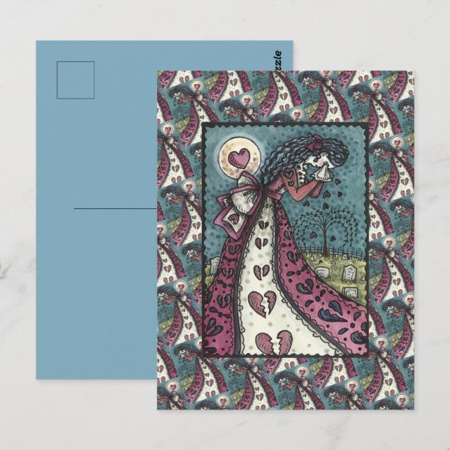 BROKEN HEARTED WEEPING VALENTINE, CEMETERY GOTH POSTCARD (Front/Back)