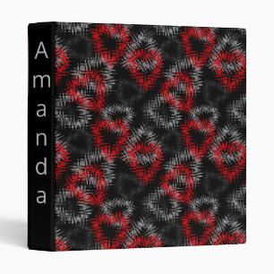 Broken hearts red and gray on black background binder