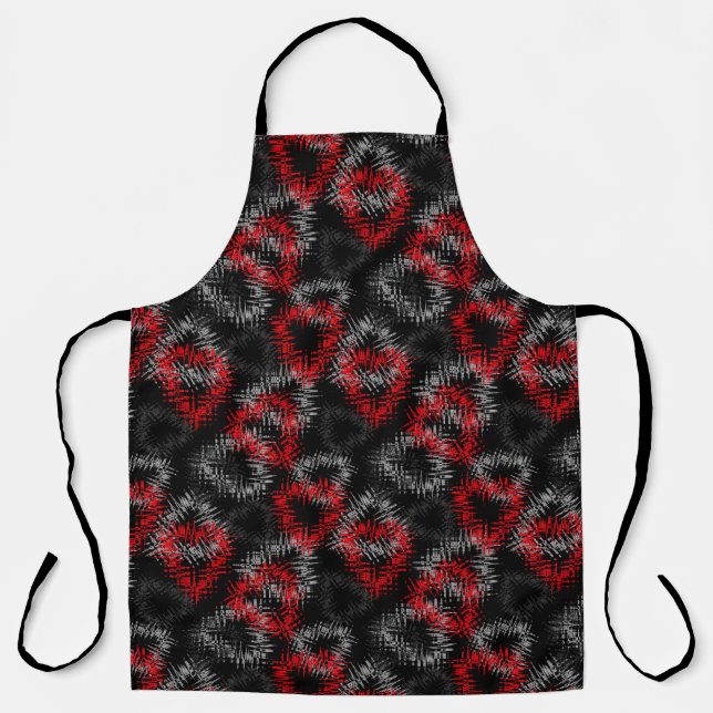 Broken hearts red and grey on black background apron (Front)