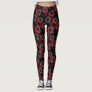 Broken hearts red and grey on black background leggings