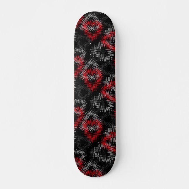 Broken hearts red and grey on black background skateboard (Front)