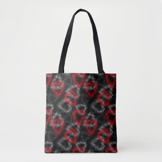 Broken hearts red and grey on black background tote bag (Front)