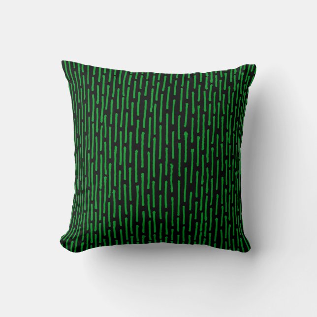 Broken Lines - Grass Green on Black Throw Pillow (Front)