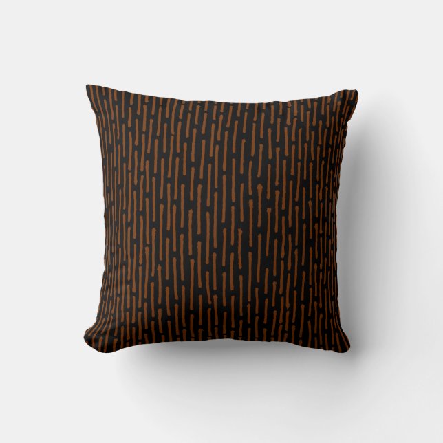 Broken Lines - Walnut on Black Throw Pillow (Front)
