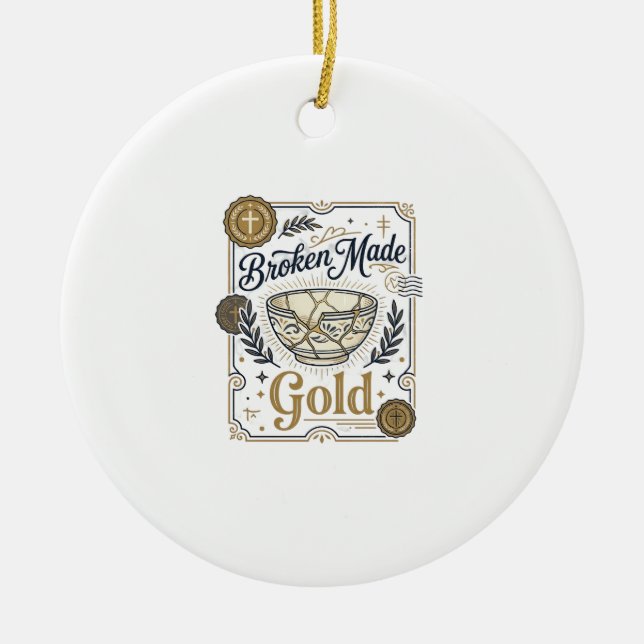Broken Made Gold Jesus Kintsugi Broken Pottery Chr Ceramic Ornament (Front)