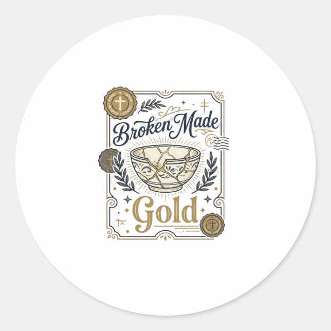 Broken Made Gold Jesus Kintsugi Broken Pottery Chr Classic Round Sticker (Front)