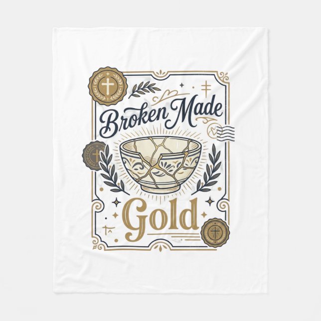 Broken Made Gold Jesus Kintsugi Broken Pottery Chr Fleece Blanket (Front)
