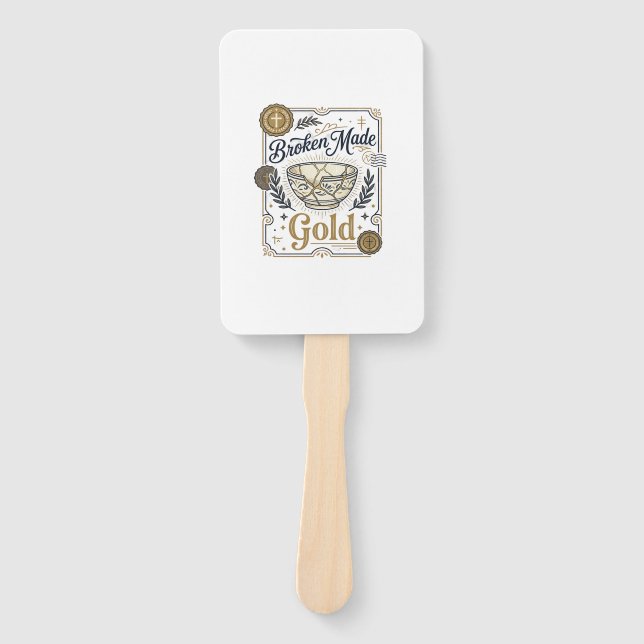 Broken Made Gold Jesus Kintsugi Broken Pottery Chr Hand Fan (Front)