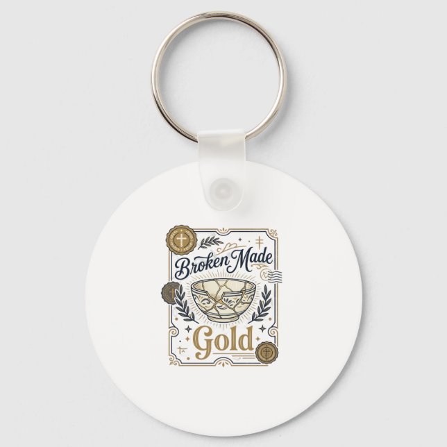 Broken Made Gold Jesus Kintsugi Broken Pottery Chr Keychain (Front)