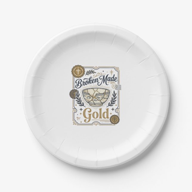 Broken Made Gold Jesus Kintsugi Broken Pottery Chr Paper Plate (Front)
