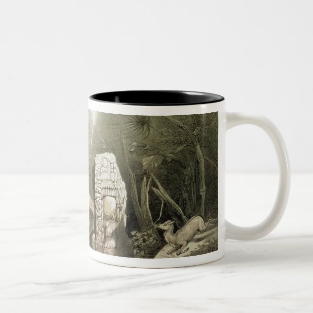 Broken Mayan idol at Copan, Guatemala Two-Tone Coffee Mug (Right)