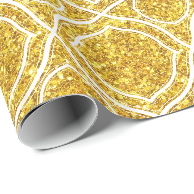 Broken Mirror Glitter And White Geometric Shapes Wrapping Paper (Roll Corner)
