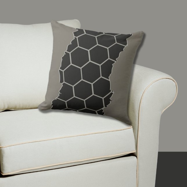 Broken Modern Grey, Black Honeycomb Pattern Throw Pillow (Broken Modern Gray, Black Honeycomb Pattern Throw Pillow)