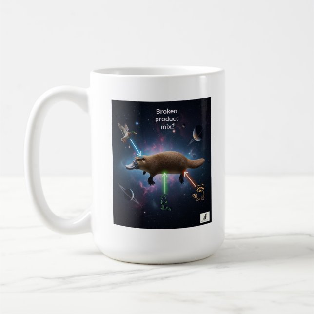 Broken Product Mix? Cosmic Platypus Dilemma Coffee Mug (Left)