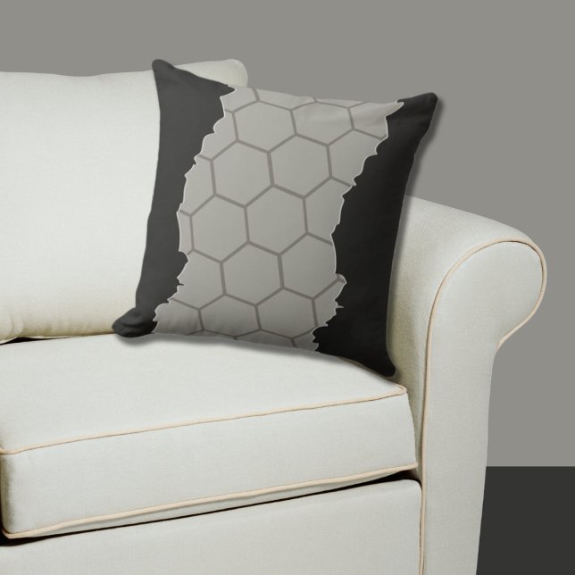 Broken Stylized Grey Honeycomb Pattern Throw Pillow (Broken Stylized Gray Honeycomb Pattern Throw Pillow)