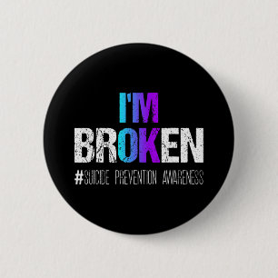 Broken Teal And Purple Ribbon Suicide Prevention A 2 Inch Round Button